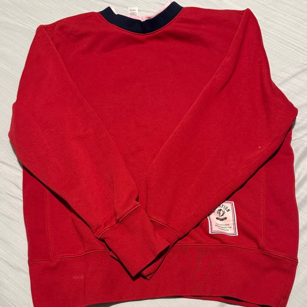 Champion Red Crewneck Sweatshirt with Contrast Navy Collar